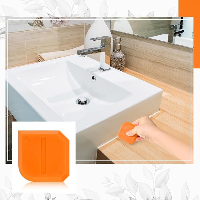 Outus 4 Pieces Silicone Caulking Tool Set Sealant Finishing Grout Scraper Caulking Removal Tool for Kitchen Bathroom Floor Sink Joint Sealant Sealing Home House Renovation, Reuse and Replace(Orange)