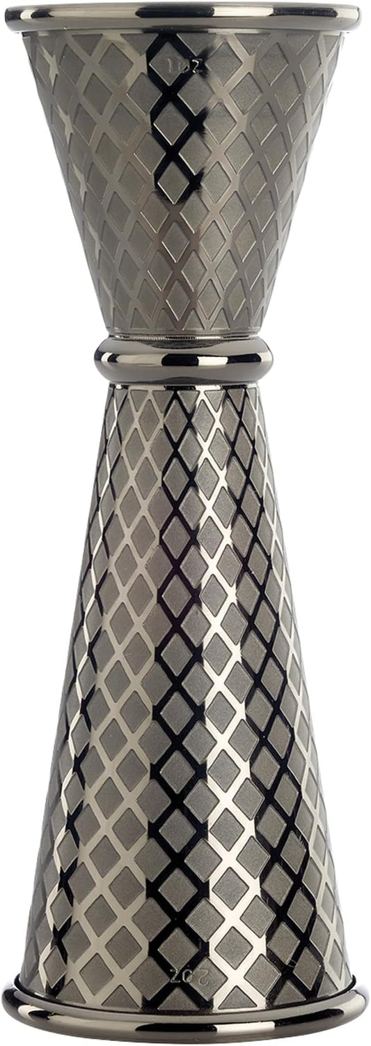 Barfly 1 x 2 oz. Diamond Lattice Etch Japanese Style Jigger, Gun Metal Black