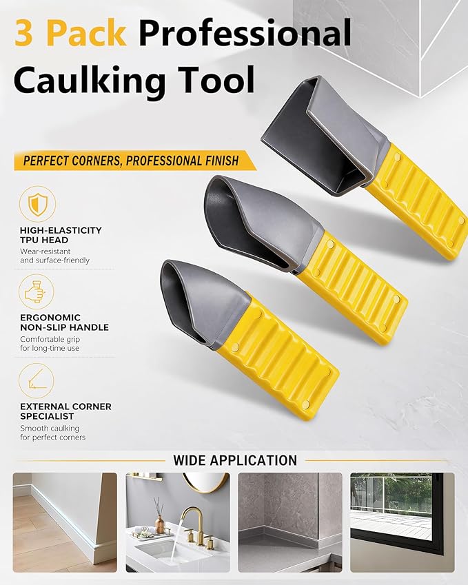 3 Pack Professional Caulking Tool, Sealant Scraper & Grout Removal Tool Set, Professional Round Corner Tool for Drywall Taping, Bathroom Caulk Finishing
