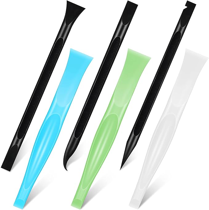 Honoson Non-scratch Plastic Scraper Tool Carbon Fiber Plastic Cleaning Tool Pen-shaped Stiff Scraper for Kitchen Sticker Scratch Cleaning(White、blue、green,6 Pieces)