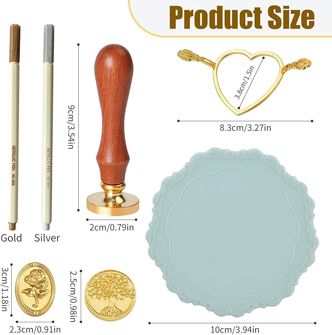 BATHRINS Wax Seal Stamp Kit-23Pcs Sealing Stamp Heads,Wooden Handle,Metal Seal Mold,Silicone Mat,Color Pen for Party Wedding Invitation Cards Envelopes Gift Wrapping Letter