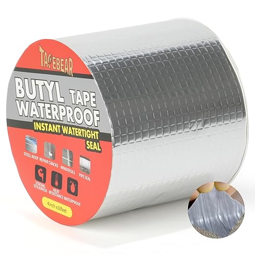 TAPEBEAR 12 Rolls Butyl Tape Waterproof Sealing Tape 4inch x16feet, Upgraded Aluminum Foil Tape Heavy Duty for RV Repair, Awning, Window, Glass & EDPM Roof Leak Patching, Boat and Pipe Sealing, Silver