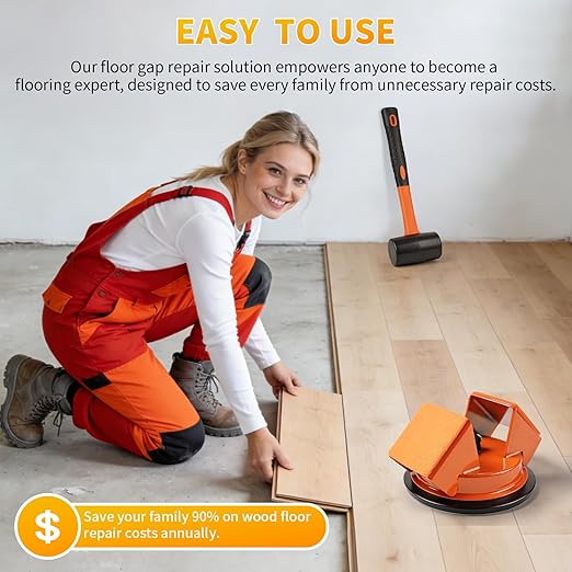 Floor Gap Fixer Tool Kit with Hammer, Cleaning Blade and 5 Reusable Nano Pads, 45° Striking Heavy Duty Laminate Vinyl Plank Flooring Gap Repair, Easy DIY No Damage Flooring Installation Tool