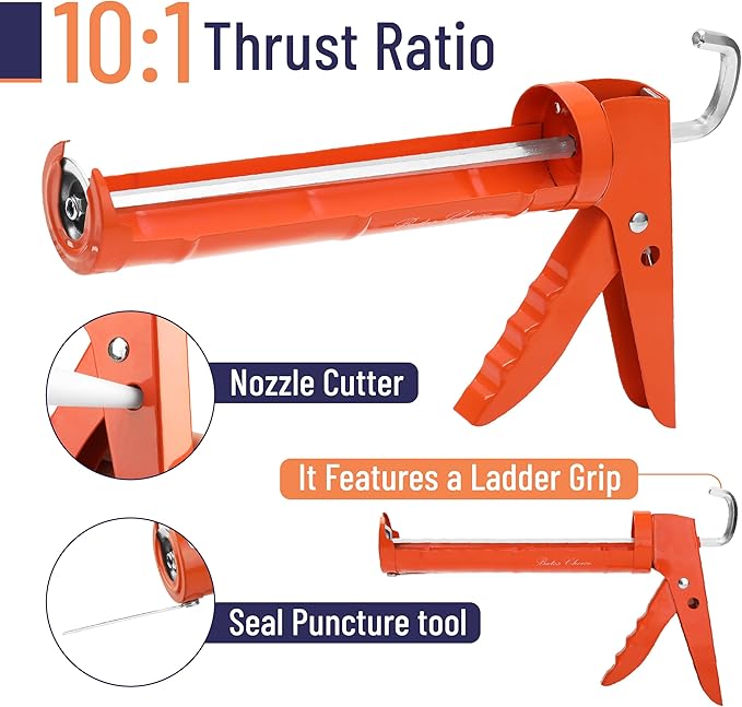 Bates- Caulk Gun Kit, 10:1 Thrust Ratio, Caulking Gun, Caulk Remover Tool, 2 Inch Stainless Steel Putty Knife Scraper, Finishing, Smoothing & Grout Removal Tool, Caulking Tool Kit