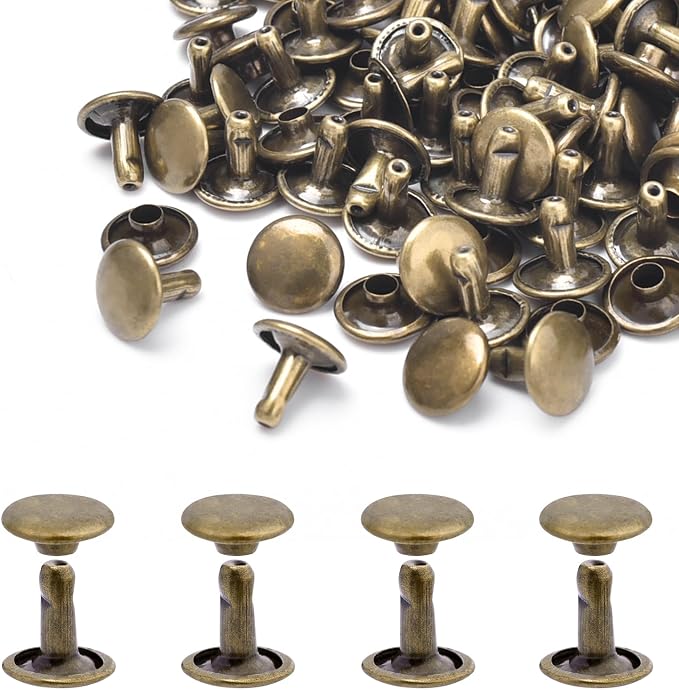200Sets Rivets for Leather, 10mm Double Cap Leather Rivets Metal Tubular Studs for Key Fob Clothing Pets Collar Boots Bags Belt Repair and Decoration (Bronze)