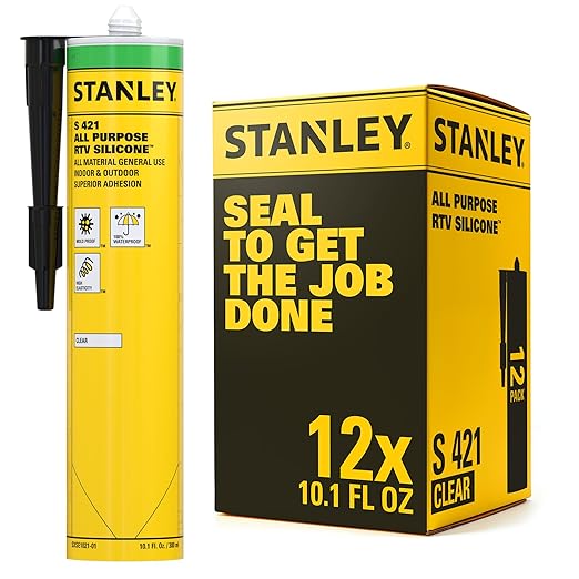 Stanley S421 All-Purpose RTV Silicone Sealant (12 x 10.1 fl.oz.) – 100% Waterproof Clear Caulk | Industrial-Grade Silicone for Kitchen, Bathroom, Shower, Window, Door, Indoor & Outdoor Use | 12 Pack