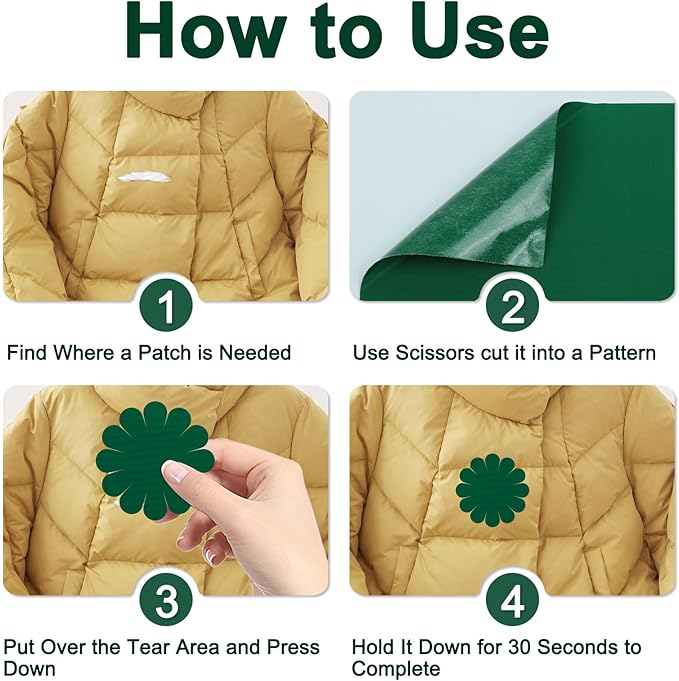 Self-Adhesive Nylon Patches Tent Repair Kit – Outdoor Gear Tenacious Repair Tape, Waterproof Fabric Patches for Clothes, Tent, Down Jacket, Backpack (8pcs, Green