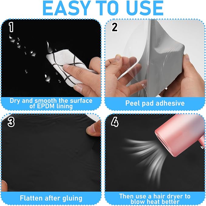 5 Pcs 10 x 10 Inches Pond Liner Repair Patch Self-Adhesive EPDM Liner Repair Patch Kit Thickened EPDM Pond Liner Seam for Garden Pond Patch Cover Liner Repair