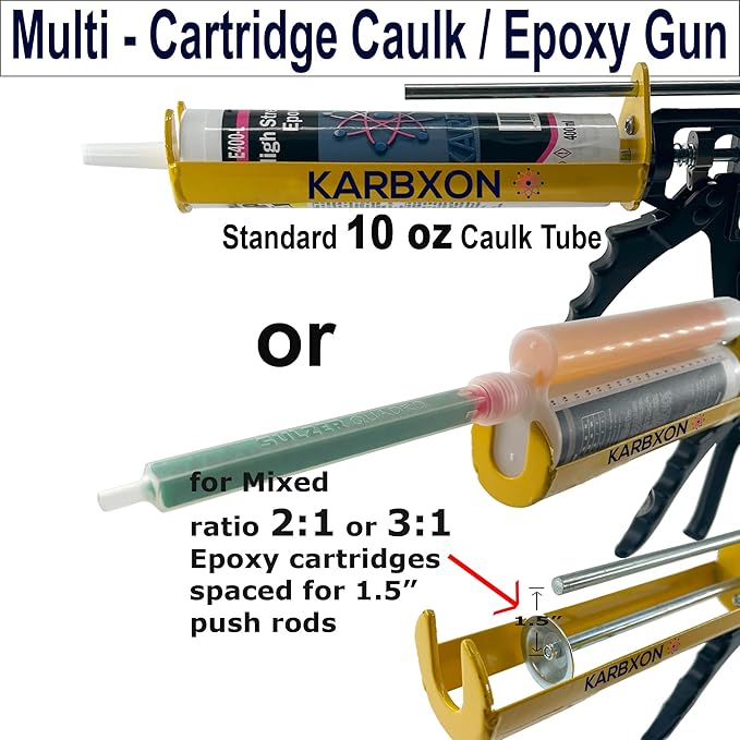 KBX58 Caulk/adhesive epoxy dispenser 400ml 3:1 mix 26:1 thrust ratio professional contractor grade heavy duty dual component & (9) piece caulk kit - Qty (1)