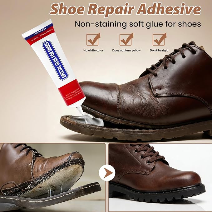 AACGIN 10pcs Sewing Awl Kit with Shoe Repair Adhesive, Professional Leathercraft Sewing Tool with Waxed Thread for Shoes, Leather Bags & Thick Fabric DIY