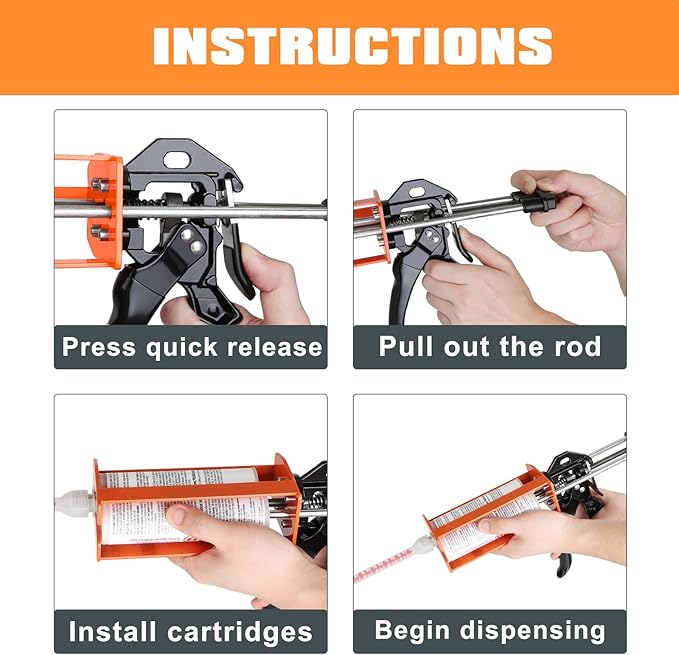 Dual Component Caulking Gun 450ML / 600ML / 650ML (1:1 & 2:1), Manual 2 Part Epoxy Gun for Panel Bonding Adhesive, Structural Epoxy, Plastic & Fiberglass Repair
