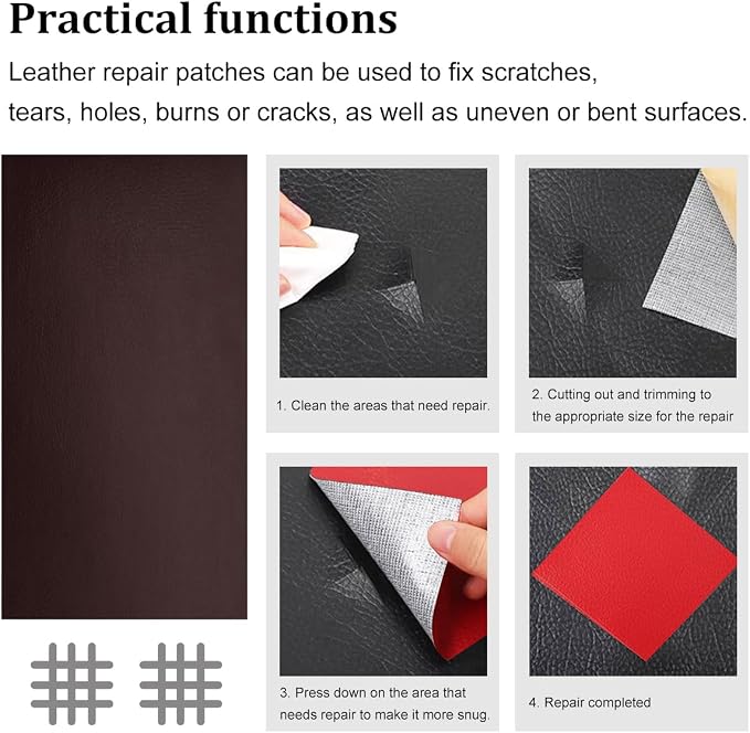 2PCS Car Leather Repair Patch Tape, 4 x 8 Inch Self Adhesive Portable Vehicle Seat Vinyl Repairs Kit, Automotive Interior Furniture Restoration Kit, Universal for SUV RV Truck (Coffee)