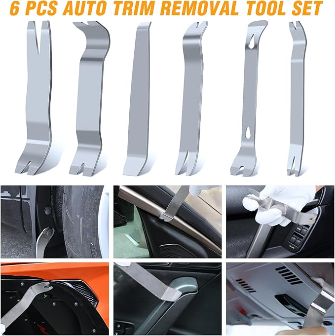 GOOACC 6PCS Metal Trim Removal Tool Auto Pry Tool Kit Auto Trim Removal Set for for Car Audio Dash Window Molding Panel Door with Storage Bag