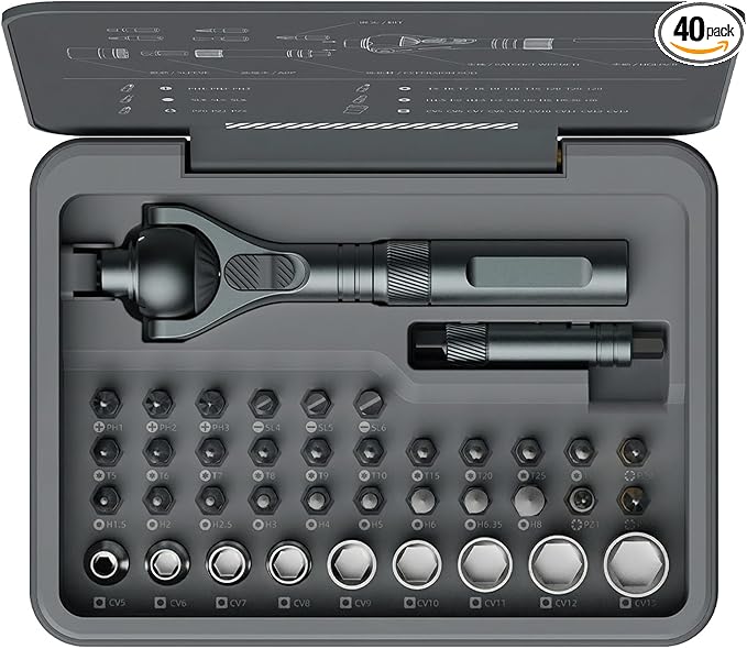 ATuMan 40 in 1 magnetic ratchet screwdriver set with Detachable Handle, 180° Ratchet Head, 45-Tooth Mechanism, Magnetic Tool Kit with Case for Computer, Electronics Repair, Ideal for Home, DIY