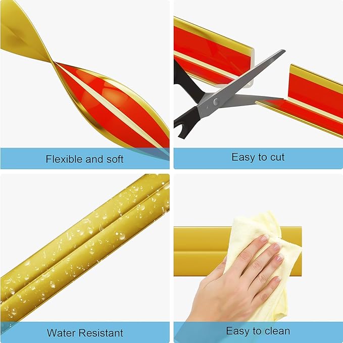 26 Feet Flexible Corner Protector Trim Molding 0.8 in Width Peel and Stick Molding 90 Inside & Outside Corner Guards Trim for Tile and Wall Edges Gaps, Furniture and Wall Repair-Gold