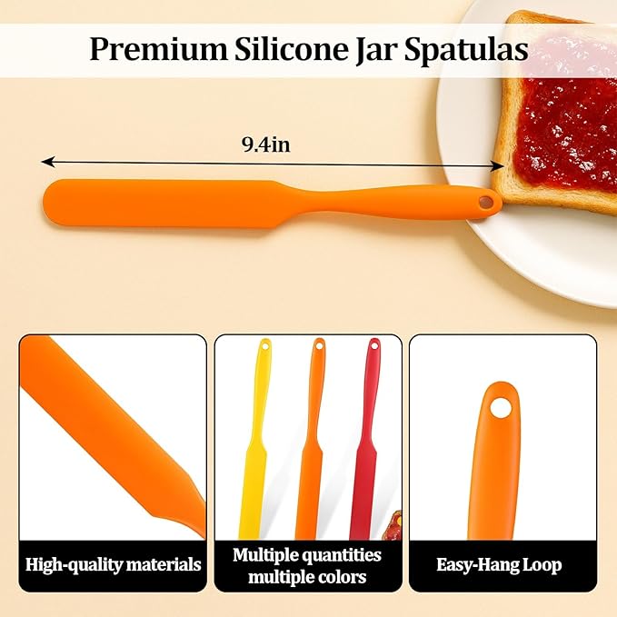 3 Pack Silicone Jar Spatula Small Silicone Spatulas Mini Jar Scraper for Peanut Butter, Mayo, Jams Flexible Kitchen & Baking Tools (Red, Orange, Yellow)