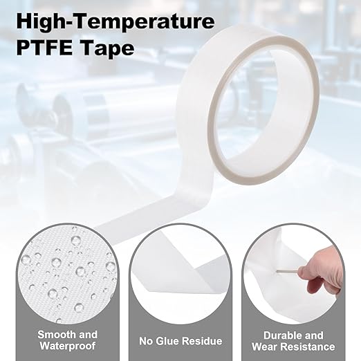 PATIKIL Heat Resistant Tape, 1 Inch x 33 Feet High Temperature Tape PTFE Adhesive High Heat Tape Waterproof for Vacuum Sealer Machine Insulation Protection, White, 0.13mm Thick