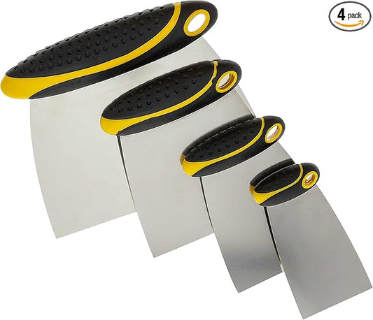 Custom Shop 4-Piece Carbon Spring Steel Body Filler Spreaders & Putty Scraper Set with Ergonomic Handles 2”, 3”, 4”, 6”
