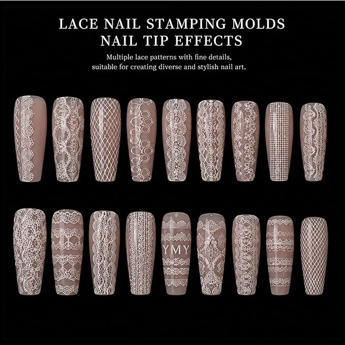 Lace Silicone Nail Molds, 4PCS 3D Lace Nail Art Mold with Carving Pen & Scraper, 3D Gel Nail Charm Mold for Nail Art Design, DIY Crafts, Resin Jewelry Decor