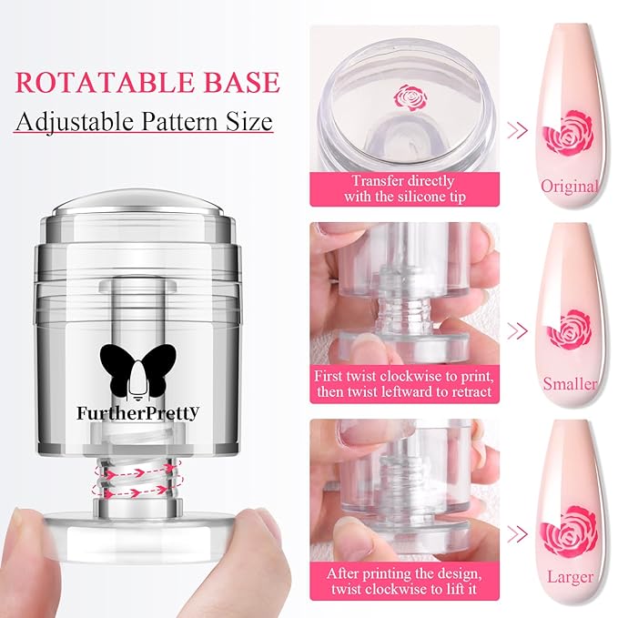 Rotatable Silicone Nail Stamper Set, Adjustable Image Size Nail Stamps, French Nail Stamping Tools with Scraper, Nail Art Accessories for DIY Manicures, Sello de Silicona para Uñas