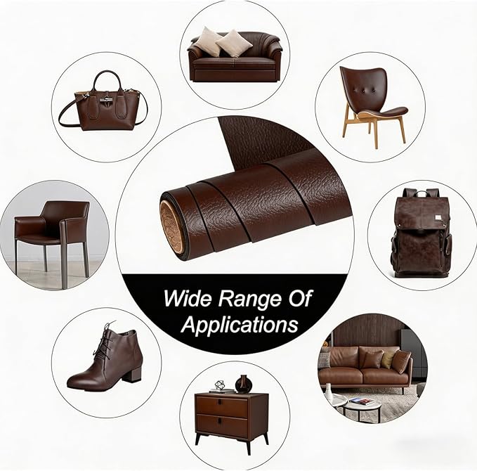 Hohylactic Leather Repair Patch 24x54 Inch, Self Adhesive Leather Repair Tape, Large Vinyl Repair Kit for Sofa Couch Furniture Car Seats, Strong Adhesion Scratch Resistant Easy Cut (Dark Brown)