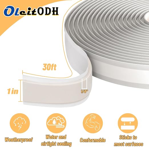 Oleitodh Butyl Seal Putty Tape White1 Inch x 120 Feet(4 Pack),Leak Proof Butal Tape for RV Repair, Window, Boat Sealing, Glass and EDPM Rubber Roof Patching