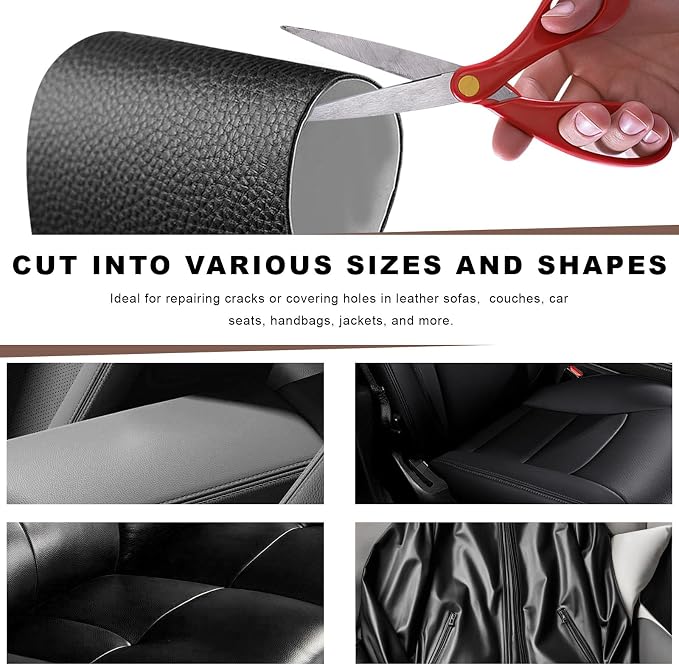 2 PCS Leather Repair Patch Tape, 4 x 8 Inch Self-Adhesive PU Vinyl Repair Kit Cuttable Patches, Portable Super-Thin Leather Patch Tape for Repairing Car Seats Sofas Chairs (Black)
