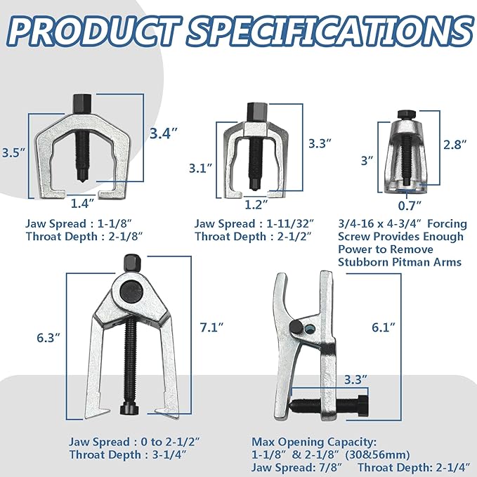 5-in-1 Ball Joint Separator Pitman Arm Puller Tie Rod End Tool Set for Front End Service Tie Rod Removal Tool Splitter Removal Kit