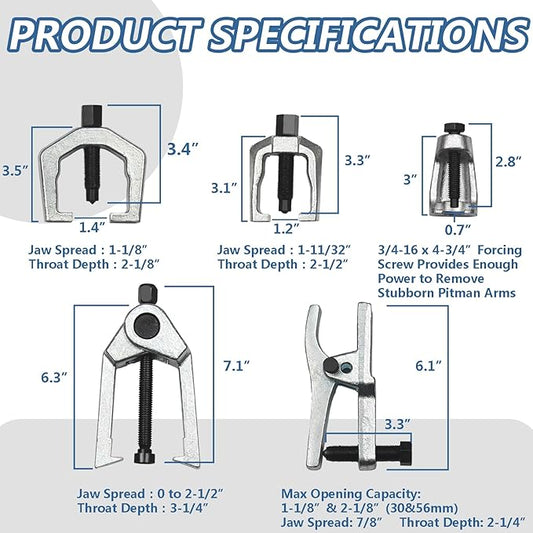 5-in-1 Ball Joint Separator Pitman Arm Puller Tie Rod End Tool Set for Front End Service Tie Rod Removal Tool Splitter Removal Kit