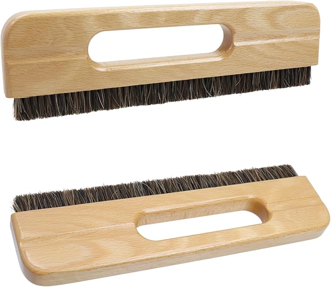KUMGROT 0.71 Inch Wooden Wall Paper Removal Supplies, Wallpaper Hanging Tool 3-Row Horse Hair Brush with Wood Handle for Tile Grout Cleaning Scrubbing, 1 Pcs Brown Brush (W04)