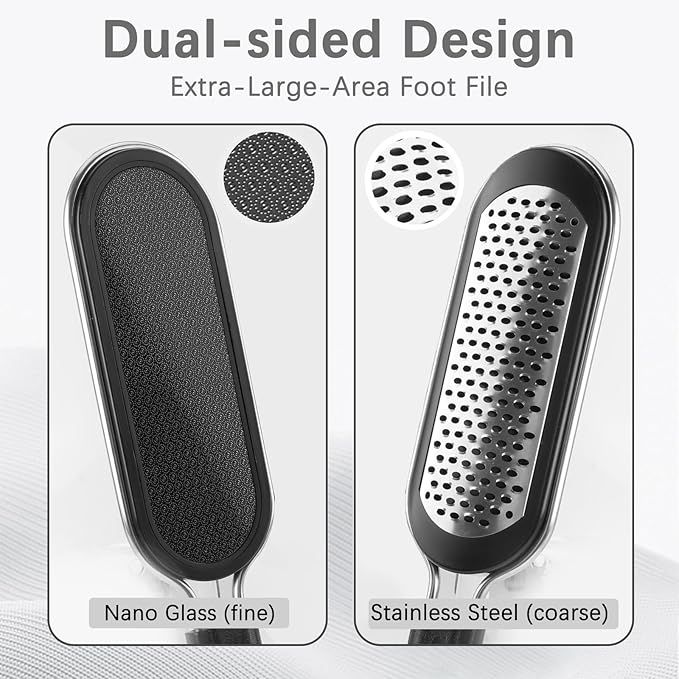 FREATECH Nano Glass & Stainless Steel Foot File 2-in-1 Foot Rasp for Callus Remover, Professional Pedicure Tool for Hard Cracked Dead Heel Skin, Smooth Exfoliating Heel Care for Home Spa Shower