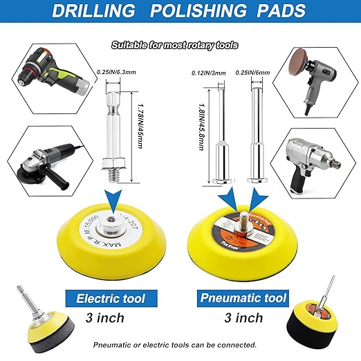 133PCS 3 Inch Sanding Discs Drill Polishing Kit,Wet-Dry 60-10000 Grit Hook-and-Loop Sandpaper,Buffing Pads Drill Sanding Attachment for Car Headlight Restoration, Metal, Wood, Resin Polishing