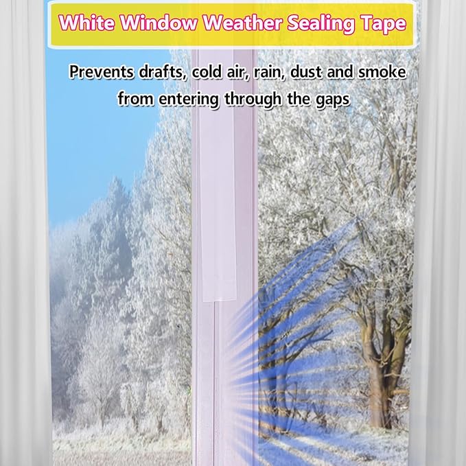 WENSSKKU White Window Weather Sealing Tape 2Inch X 65Ft,Window AC Seal Air Conditioner Sealing Tape,Residue-Free for Keep Out Drafts Cold Air Rain Dust Smog