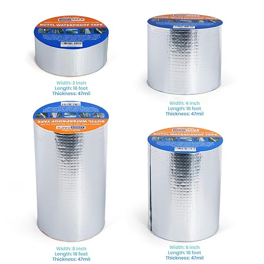 ADHES Upgrade Butyl Tape Waterproof Tape, 1.2mm Thick, 9 Rolls x 6 inch x 16 feet, Aluminum Foil Tape Butyl Sealant tape for RV Repair, Window, Boat and Pipe Sealing, Glass & EDPM Rubber Roof Patching