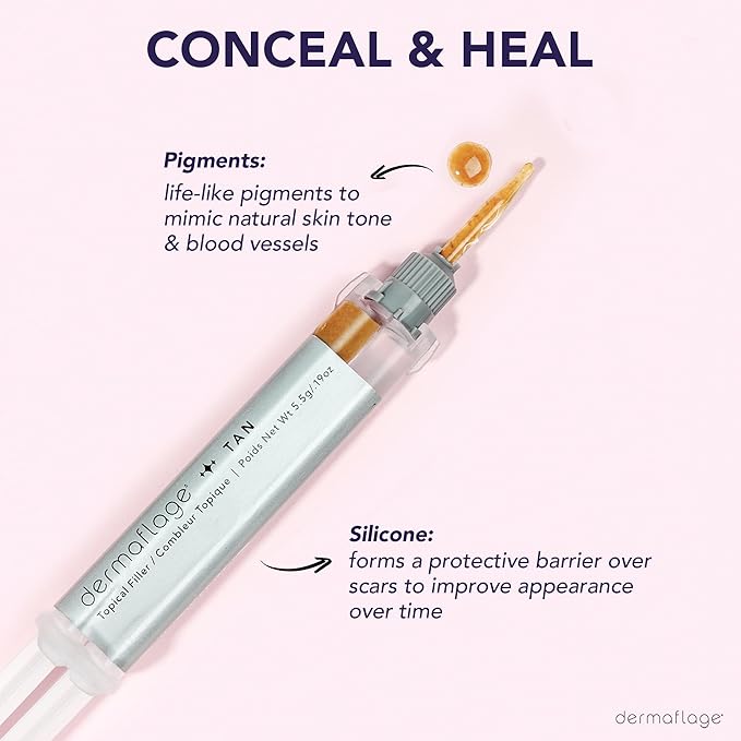Dermaflage Scar Filler Kit - Tan - Deep Scar Cover and Waterproof Concealer for Acne Scars Wrinkles, and Ice Pick Scars Makeup, 1 mo supply