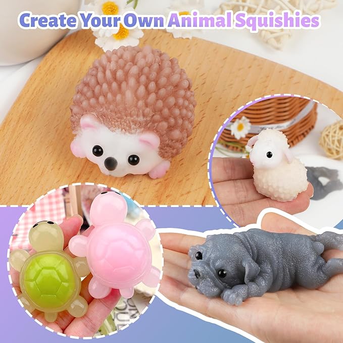 DIY Taba Squishy Kit - Make Your Own Squishies with Animal Molds and 1:1 AB Liquid Silicone Gel (14oz)