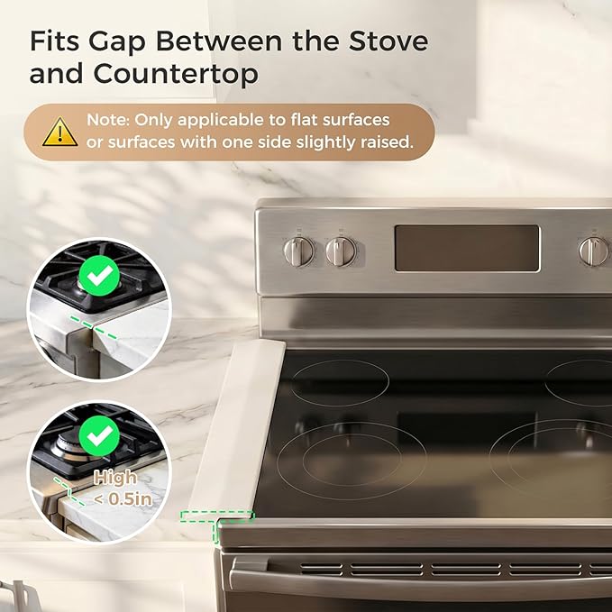 Silicone Stove Gap Covers with Stainless Steel, Oven Gap Filler Seals Gaps Between Stovetop and Counter, Stove Gap Guards Range Trim Kit, Easy to Clean Stove Gap Guard (Beige 2 Pack,20.86")
