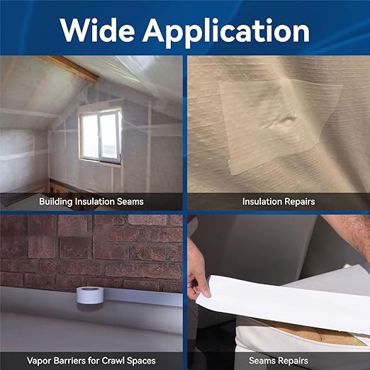 Vapor Barrier Tape with Release Liner, 9 Mil Easy-to-Use Polyethylene Moisture Vapor Barrier Seam Tape for Crawl Space, Repairs, Underlayment, Waterproof, 3.6" x 180', 3 Rolls