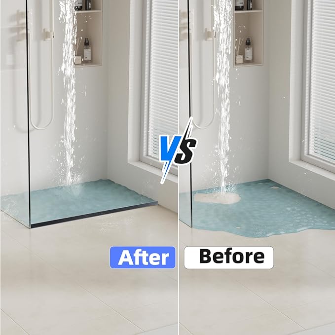 39 Inch Shower Threshold Water Dam Barrier,Silicone Shower Door Bottom Seal for Water Stopper,Flexible Edge Trim for Kitchen Sink Splash Guard,Self Adhesive Water Blocker for Bathtub,Black