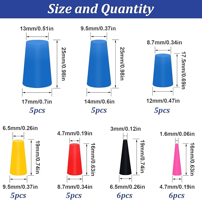 Tnisesm 100Pcs Silicone Rubber Tapered Plug Assortment Kits 1/16" to 1/2" for Masking Off Holes During Powder Coating, Painting, Hydro Dipping, Media Blasting