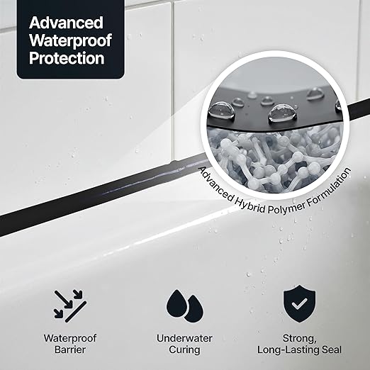 Jet Black Construction Sealant & Adhesive All-in-One Hybrid Polymer | Superior to Silicone Bathroom Caulk Sealant | Waterproof, Odorless, Paintable Caulk | Kitchen Bathroom Outdoor 300 ml 1 Pack