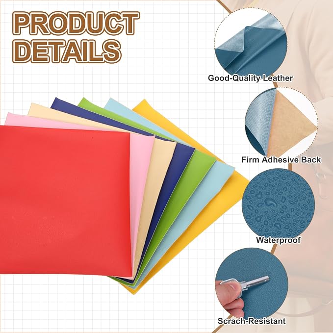 MECCANIXITY 5 Pcs Leather Repair Patch 10"x12" Self-Adhesive Leather Vinyl Repair Tape Kit for Furniture Couches Sofa Chair Car Boat Seats Jackets, Azure Blue