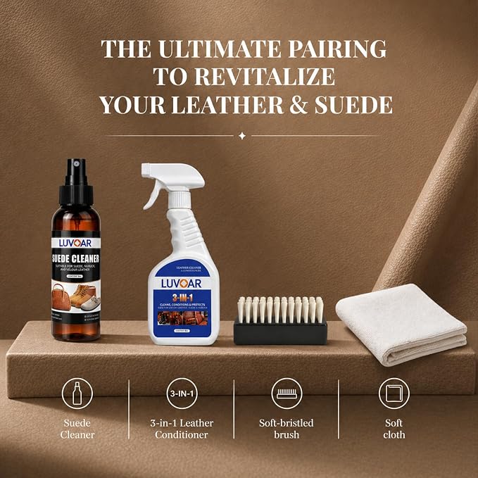 Leather Cleaner and Conditioner Kit - and More for Car Interiors, Apparel, Furniture, Boots & Accessories - with Microfiber Brush & Microfiber Cloth 2 Bottles (16 oz Each)
