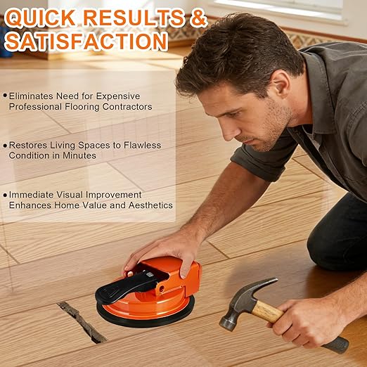 2026 New Heavy Duty Floor Gap Fixer Tool with Enhanced Vacuum Suction Cup for Laminate, Vinyl, Wood & Tile Flooring Repair - Reusable Sticky Pads, Professional Gap Fixing Kit (Orange)