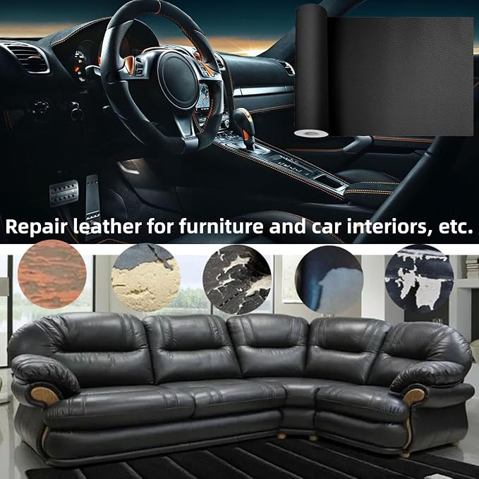 Leather Repair kit for Furniture,4 x 99 inches Self Adhesive Tape,Vinyl Repair kit Stickers,Leather Repair kit car Interior,Leather Patches,Leather seat Repair kit for Cars,Sofa,Couch(Black)