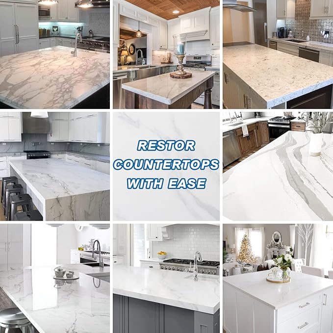 Quartz Countertop Repair Kit (White), Quick-Drying Quartz Repair Kit for Edge Chips, Cracks, Scratches, Nicks on Quartz, Granite, Marble, Porcelain and Other Natural Stone Surfaces