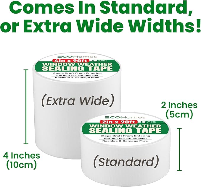 ECOHomes Window Weather Sealing Tape | Winter Weather Stripping Tape to Block Cold Drafts Through Window Gaps and AC Units, Insulation Seal and Draft Blocker for Home (4 Inch by 90 FT, White)