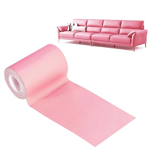 Self Adhesive Leather Repair Patch, 4 x 60 inch Leather Repair Tape, Leather Patches for Furniture, Car Seat,Vinyl Leather Repair Kit for Office Chairs, Couch, Sofa, Luggage (Pink)