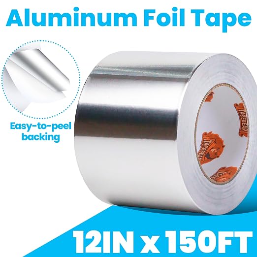 TAPEBEAR Aluminum Foil Tape 12" x 150FT, Heat Reflective Professional Heat Resistant Tape Insulation Heat Shield Silver Metal Tape for Dryer Vent, HVAC, Air Ducts, Metal Repair, AC Vents