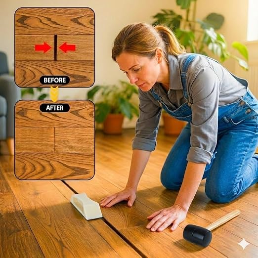 Floor Gap Fixer Tool – Easy Plank Grabber with Mallet & Washable Pads, Quick Flooring Tools for Laminate, Vinyl & Hardwood Repair at Home-White